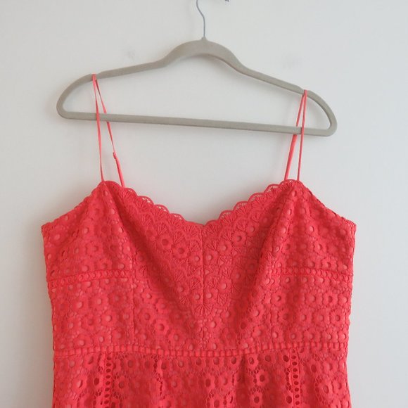 J.CREW Peach Coral Daisy Lace Spaghetti Strap Midi Dress - Size US 14 - Picture 4 of 16